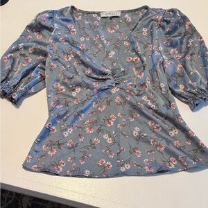 WAYF busty blue floral puff Sleeve top